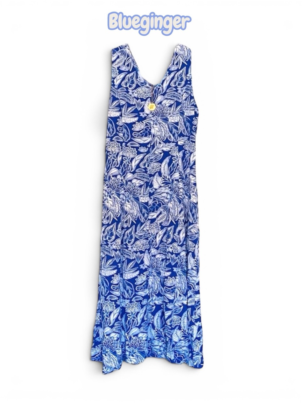 Blue Ginger Hawaiian Floral Leaf Print Maxi Dress - Picture 10 of 10